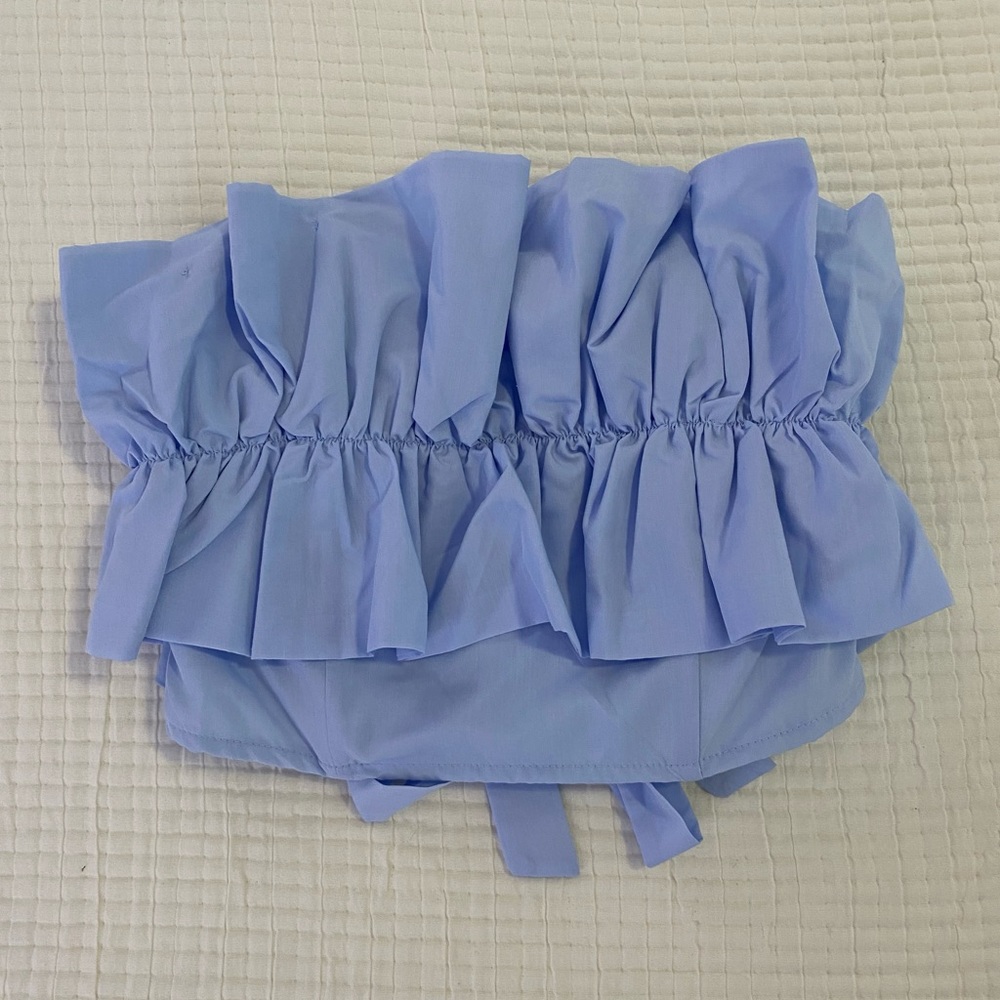 Blue strapless top